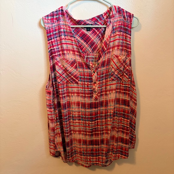 Torrid Red and Pink Plaid Sleeveless Blouse - Picture 1 of 4
